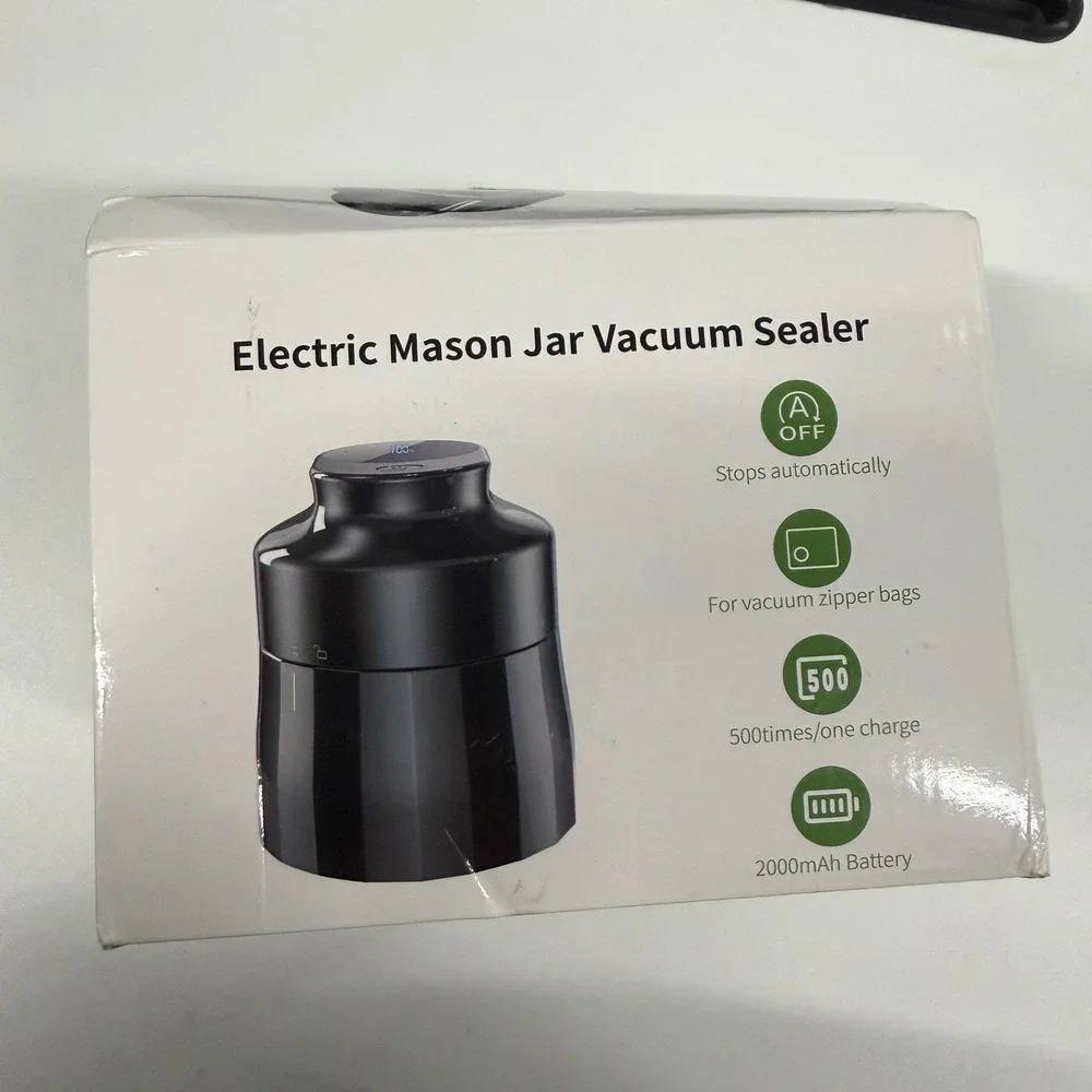 Arctiiro Electric Mason Jar Vacuum Sealer Kit Cordless Rechargeable Black NEW